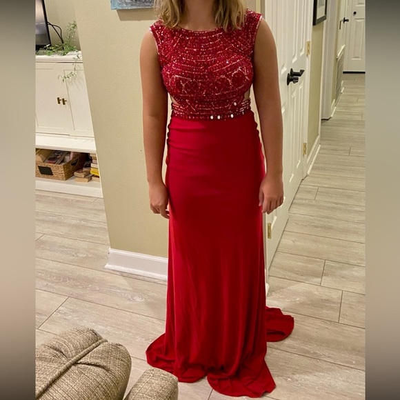Sherri Hill Prom Dress Two Piece Beaded Red Sequin 6 - Picture 2 of 12